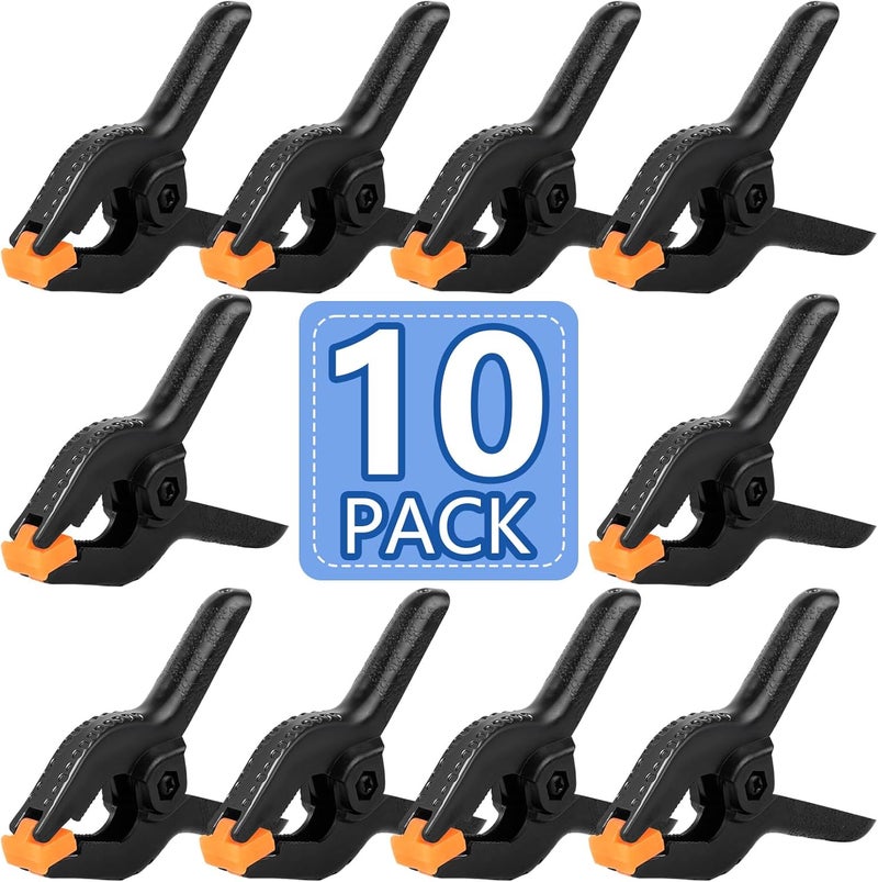 NUITPY 10 Pack 6 inch Plastic Spring Clamps, Black Heavy Duty Clips, Backdrop Clips, Plastic Clamps for Crafts, Backdrop Stand, Woodworking, Photography - Image 1